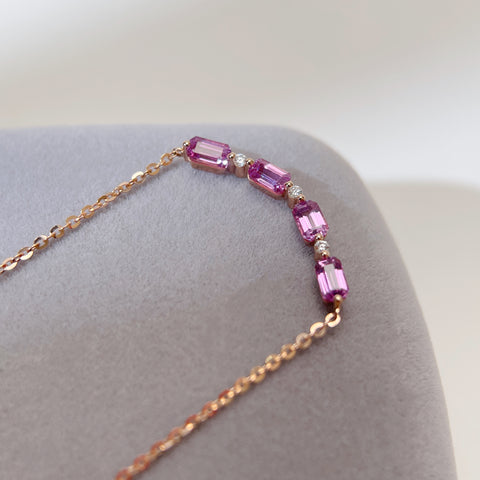 Smile Violet Pink Sapphire  Diamond Necklace 18K solid rose gold SRI LANKA With Certificated