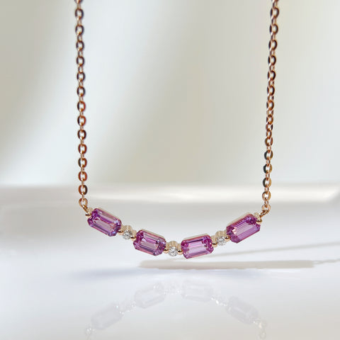 Smile Violet Pink Sapphire  Diamond Necklace 18K solid rose gold SRI LANKA With Certificated