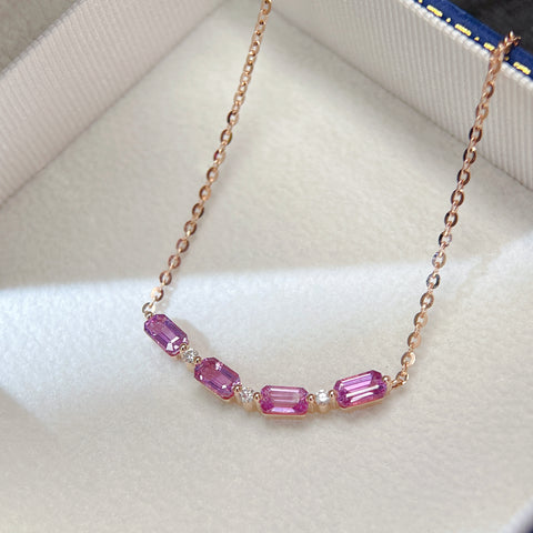 Smile Violet Pink Sapphire  Diamond Necklace 18K solid rose gold SRI LANKA With Certificated