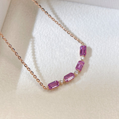 Smile Violet Pink Sapphire  Diamond Necklace 18K solid rose gold SRI LANKA With Certificated