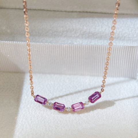 Smile Violet Pink Sapphire  Diamond Necklace 18K solid rose gold SRI LANKA With Certificated