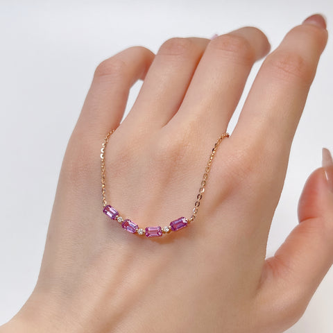 Smile Violet Pink Sapphire  Diamond Necklace 18K solid rose gold SRI LANKA With Certificated