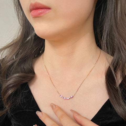 Smile Violet Pink Sapphire  Diamond Necklace 18K solid rose gold SRI LANKA With Certificated