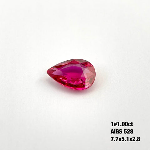 NO.1 1 Carat Ruby Pear Gemstone Natural Unheated  AIGS 528 Certificated Pigeon Blood