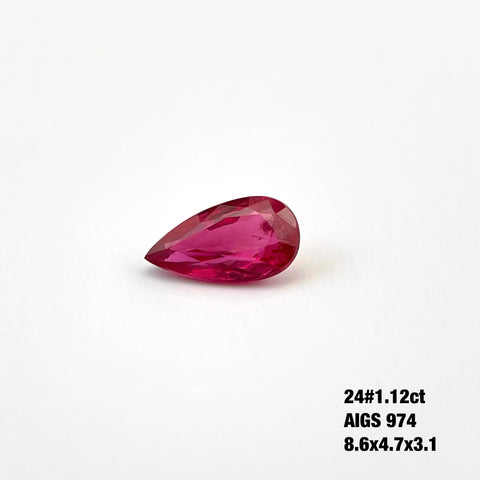 NO.24 1 Carat Ruby Pear Gemstone Natural Unheated  AIGS 974 Certificated Pigeon Blood Color