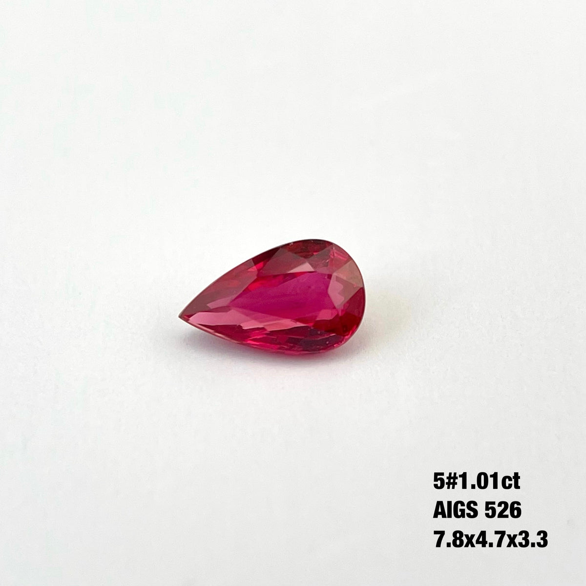 NO.5 1 Carat Ruby Pear Gemstone Natural Unheated  AIGS 526 Certificated Pigeon Blood