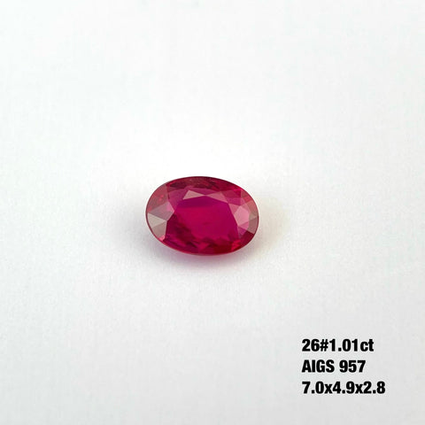 NO.26  1 Carat Ruby Oval Gemstone Natural Unheated  AIGS 957 Certificated Pigeon Blood