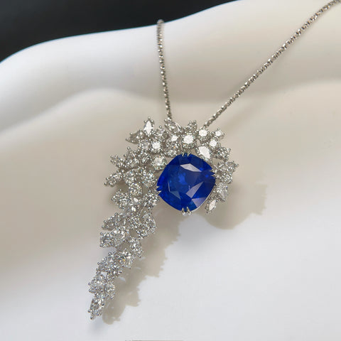 Luxury Natural Blue Sapphire Brooch Pendant 8ct and 5CT Diamond 18K solid gold with AIGS Cornflower Blue Certificate