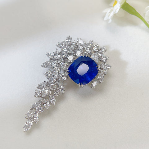 Luxury Natural Blue Sapphire Brooch Pendant 8ct and 5CT Diamond 18K solid gold with AIGS Cornflower Blue Certificate