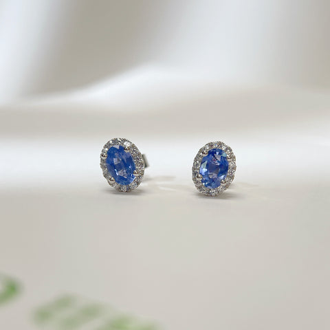 Natural Blue Sapphire Earrings Sterling Silver  with Certificate September Birthstone