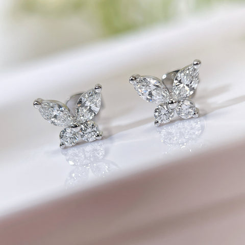 Marquise Cut & Round Brilliant 0.58ctw VS2 Clarity, GH Color Diamond 18kt White Gold Butterfly Earrings With Certificate