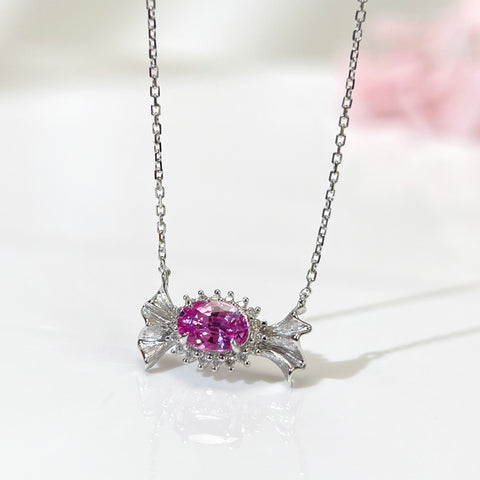 Natural Pink Sapphire Lovely Candy necklace 18K solid gold with Certificate