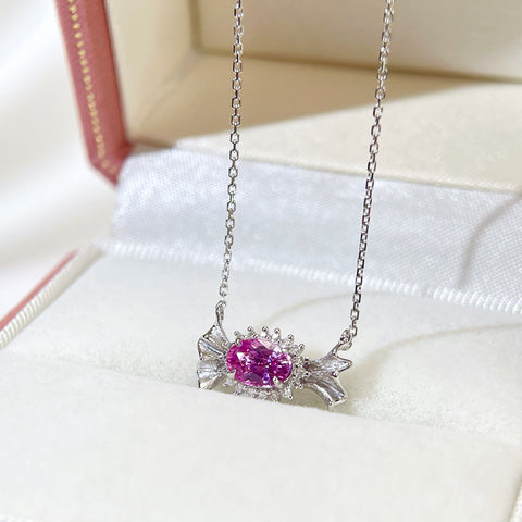 Natural Pink Sapphire Lovely Candy necklace 18K solid gold with Certificate