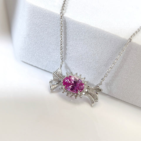 Natural Pink Sapphire Lovely Candy necklace 18K solid gold with Certificate