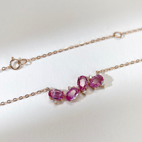 Natural Four Stone Pink Sapphire necklace 18K solid gold with Certificate