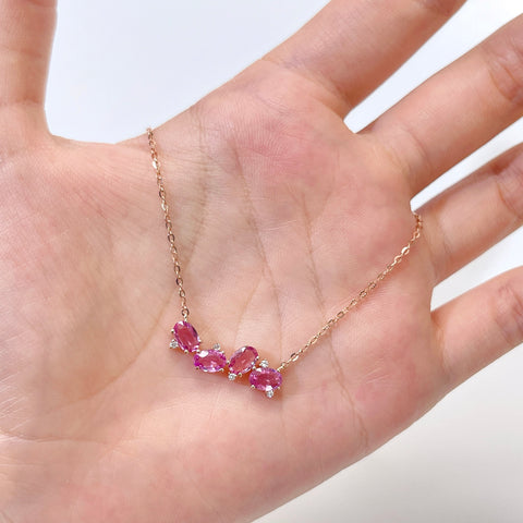 Natural Four Stone Pink Sapphire necklace 18K solid gold with Certificate