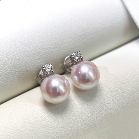 Diana Akoya And Diamond Pearl Earrings in 18K Gold With Certificate