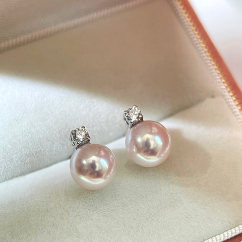 Diana Akoya And Diamond Pearl Earrings in 18K Gold With Certificate