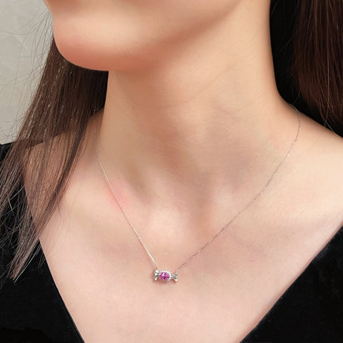 Natural Pink Sapphire Lovely Candy necklace 18K solid gold with Certificate