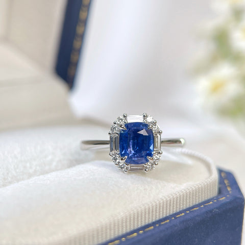 Unheated  Square Blue Sapphire Ring  1.6 CT 18K solid gold with Guild Certificate