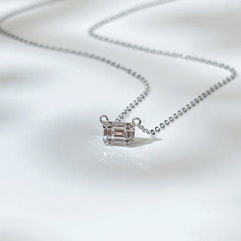 Like Carat  1/5 CT  Diamond Baguette Emerald cut  necklace in 18k Solid Gold