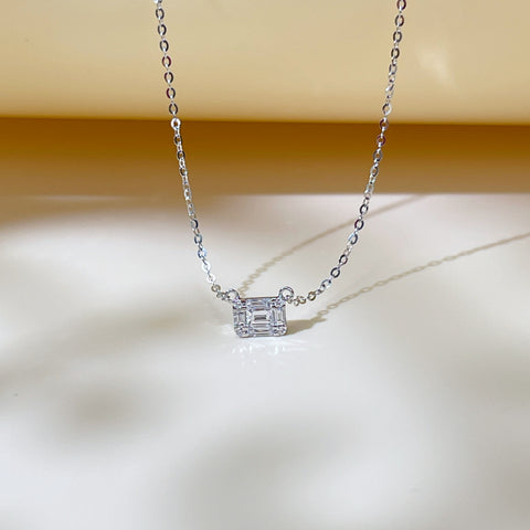 Like Carat  1/5 CT  Diamond Baguette Emerald cut  necklace in 18k Solid Gold