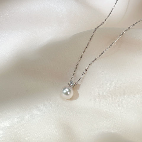 Diana Akoya Pearl and Diamond Pendant in 18K Solid Gold 8MM