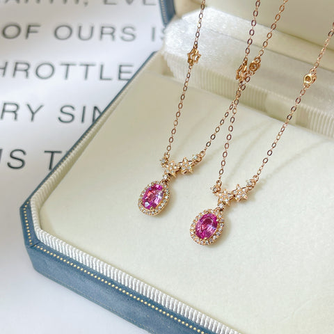 Pink Sapphire necklace 18K solid rose gold SRI LANKA