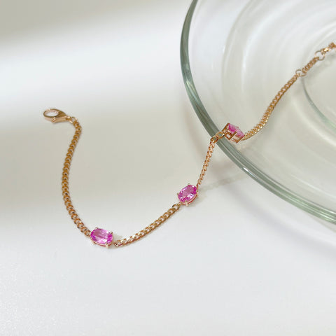 Pink Sapphire Bracelet cuba chain 18K solid gold SRI LANKA