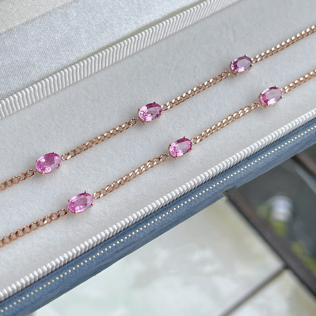Pink Sapphire Bracelet cuba chain 18K solid gold SRI LANKA