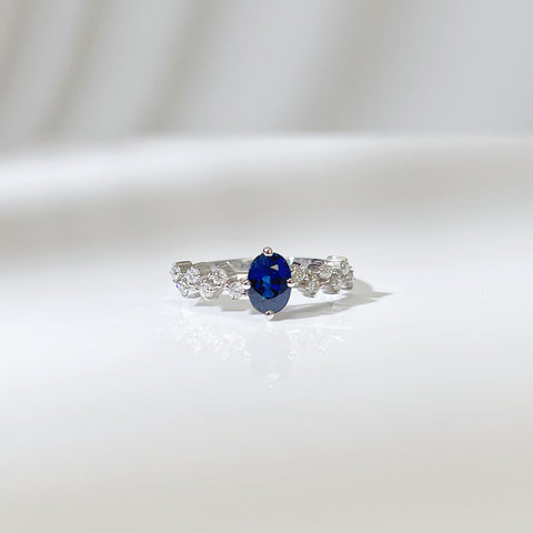 Blue Sapphire Ring With Two-line Diamond Accents 18K solid gold