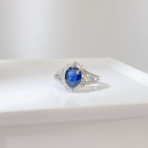 Vintage Inspired Blue Sapphire Flora Halo Twisted Ring