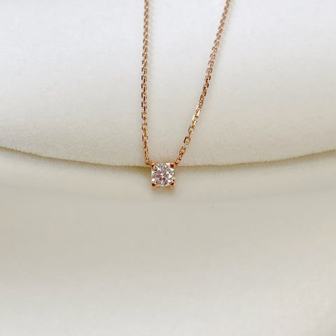 Square Shape 0.25ct 1/4ct diamond necklace 4 square prongs setting 18K solid gold