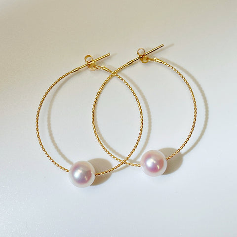 Hoop Akoya Pearl Earrings in 18K Gold 7-7.5MM