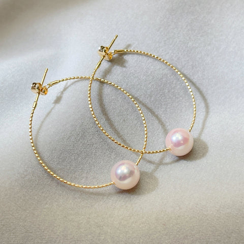 Hoop Akoya Pearl Earrings in 18K Gold 7-7.5MM