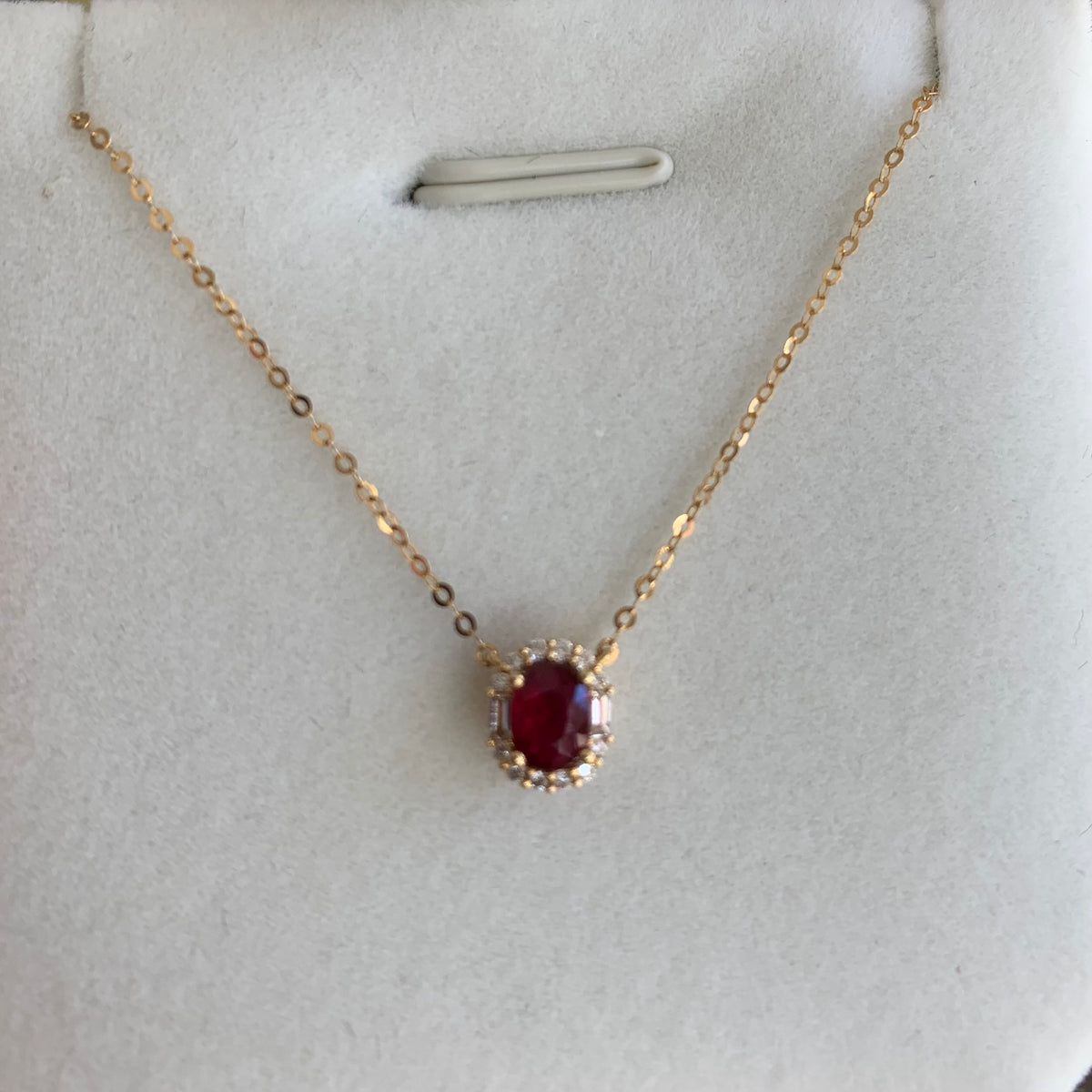 Mini halo Ruby Necklace 18K solid gold