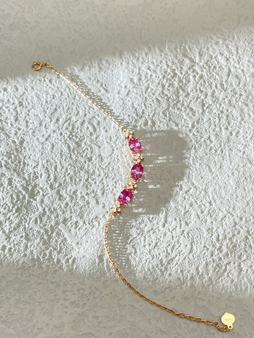 Three stone Pink Sapphire Bracelet clover diamond 18K solid gold SRI LANKA