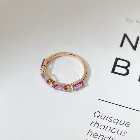 Violet Pink Sapphire band ring with diamond 18K rose gold