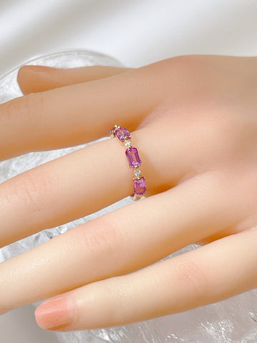 Violet Pink Sapphire band ring with diamond 18K rose gold