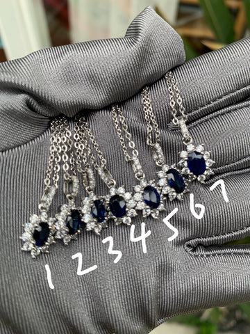 Dark Blue Sapphire necklace Silver 925 with Certificated