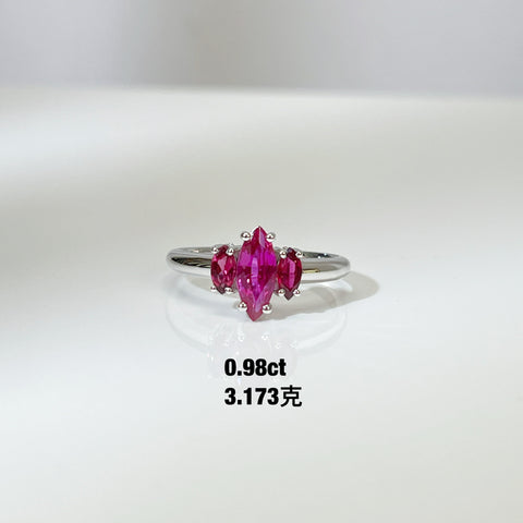 Three Stone Marquise Ruby Ring 18K solid gold AIGS Certificate