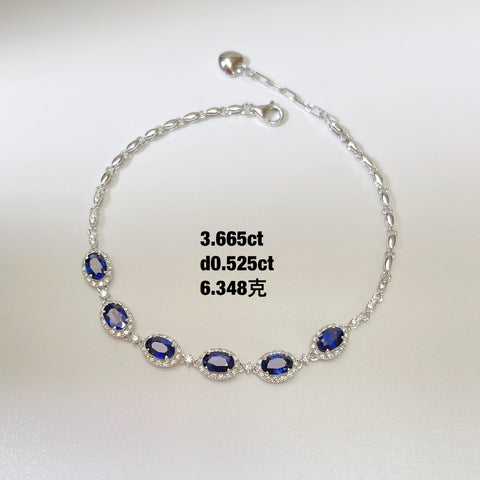 Oval Blue Sapphire Bracelet With Diamond Halo