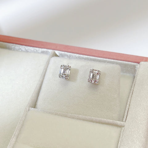 Like Carat 2/5 Diamond Baguette emerald cut earring in 18k Solid White Gold